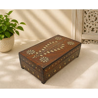 Vintage Handcrafted Wooden Storage Box – Floral Brass Inlay Design - 2026082003UNQ