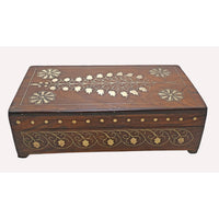 Vintage Handcrafted Wooden Storage Box – Floral Brass Inlay Design - 2026082003UNQ