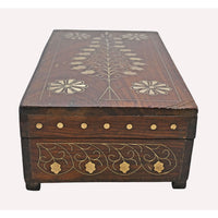 Vintage Handcrafted Wooden Storage Box – Floral Brass Inlay Design - 2026082003UNQ