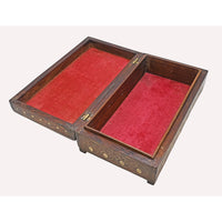 Vintage Handcrafted Wooden Storage Box – Floral Brass Inlay Design - 2026082003UNQ
