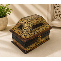 Handcrafted Antique Wooden Storage Box – Ornate Brass Inlay Design - 2026082004UNQ