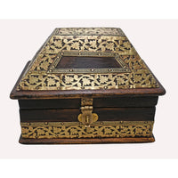 Handcrafted Antique Wooden Storage Box – Ornate Brass Inlay Design - 2026082004UNQ