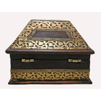 Handcrafted Antique Wooden Storage Box – Ornate Brass Inlay Design - 2026082004UNQ