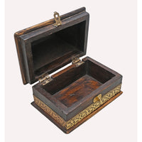 Handcrafted Antique Wooden Storage Box – Ornate Brass Inlay Design - 2026082004UNQ