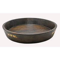 Vintage Handcrafted Wooden Serving Tray – Rustic Round Bowl with Brass Accents - 2026082007UNQ
