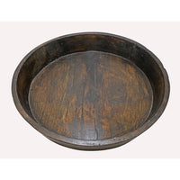 Vintage Handcrafted Wooden Serving Tray – Rustic Round Bowl with Brass Accents - 2026082007UNQ