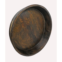 Vintage Handcrafted Wooden Serving Tray – Rustic Round Bowl with Brass Accents - 2026082007UNQ