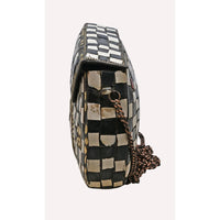 Handcrafted Vintage Mosaic Clutch – Black & White Embroidered Crossbody Bag - 2026082009UNQ