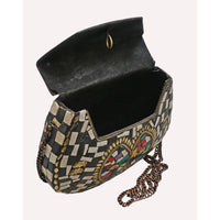 Handcrafted Vintage Mosaic Clutch – Black & White Embroidered Crossbody Bag - 2026082009UNQ