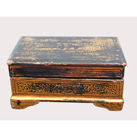 Handcrafted Vintage Wooden Storage Box with Intricate Gold Carved Details - 2026082202UNQ
