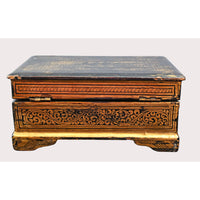 Handcrafted Vintage Wooden Storage Box with Intricate Gold Carved Details - 2026082202UNQ