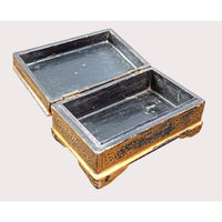 Handcrafted Vintage Wooden Storage Box with Intricate Gold Carved Details - 2026082202UNQ