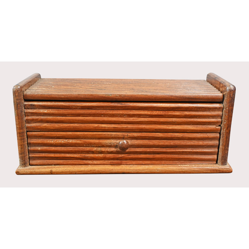 Wooden pencil box with drawer, angled view