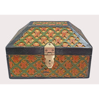 Handcrafted Wooden Storage Box – Intricate Multicolor Lattice Design - 2026082205UNQ