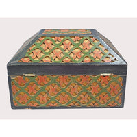 Handcrafted Wooden Storage Box – Intricate Multicolor Lattice Design - 2026082205UNQ
