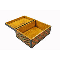 Handcrafted Wooden Storage Box – Intricate Multicolor Lattice Design - 2026082205UNQ