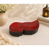 Handcrafted Wooden Bird-Shaped Storage Box – Red & Black Carved Finish - 2026082208UNQ