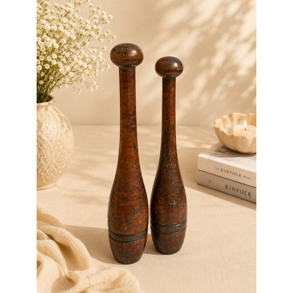 Vintage Wooden Exercise Dumbbells – Traditional Handcrafted Fitness Weights - 2026082209UNQ