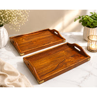 Handcrafted Wooden Serving Trays – Raised Edges & Handles, Set of 2 - 2026082210UNQ