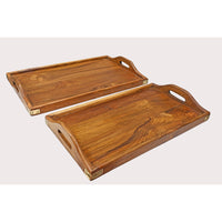 Handcrafted Wooden Serving Trays – Raised Edges & Handles, Set of 2 - 2026082210UNQ
