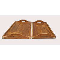 Handcrafted Wooden Serving Trays – Raised Edges & Handles, Set of 2 - 2026082210UNQ