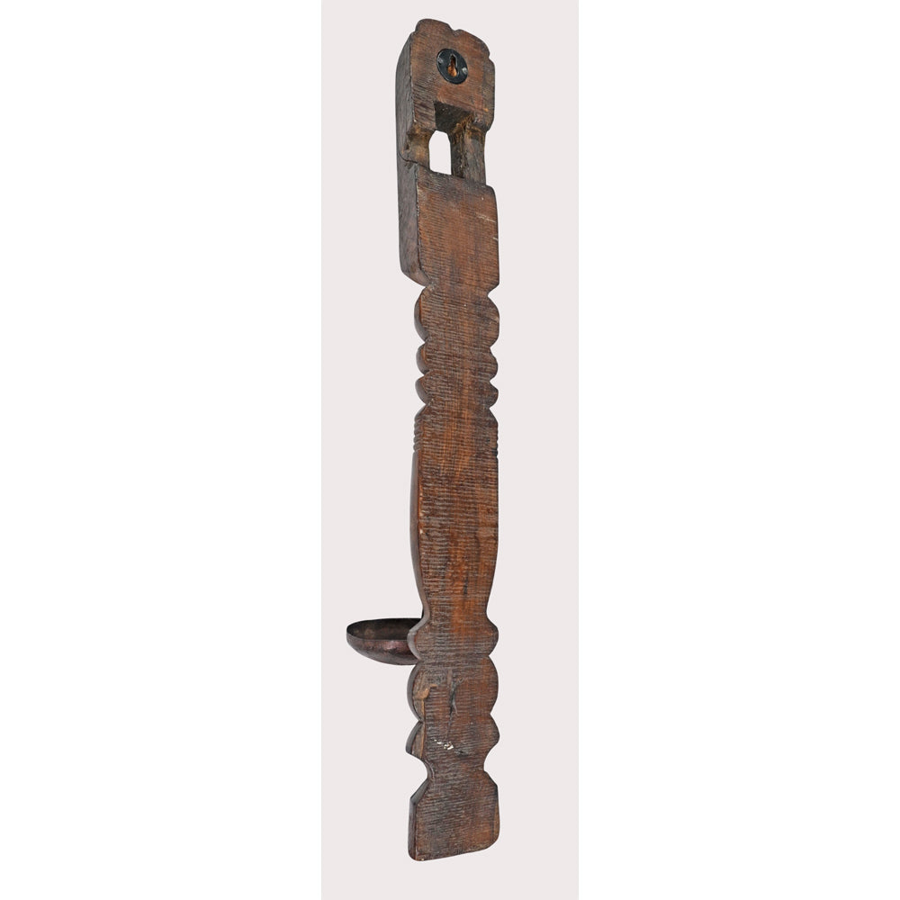 Alternate view of vintage wooden and iron candle holder