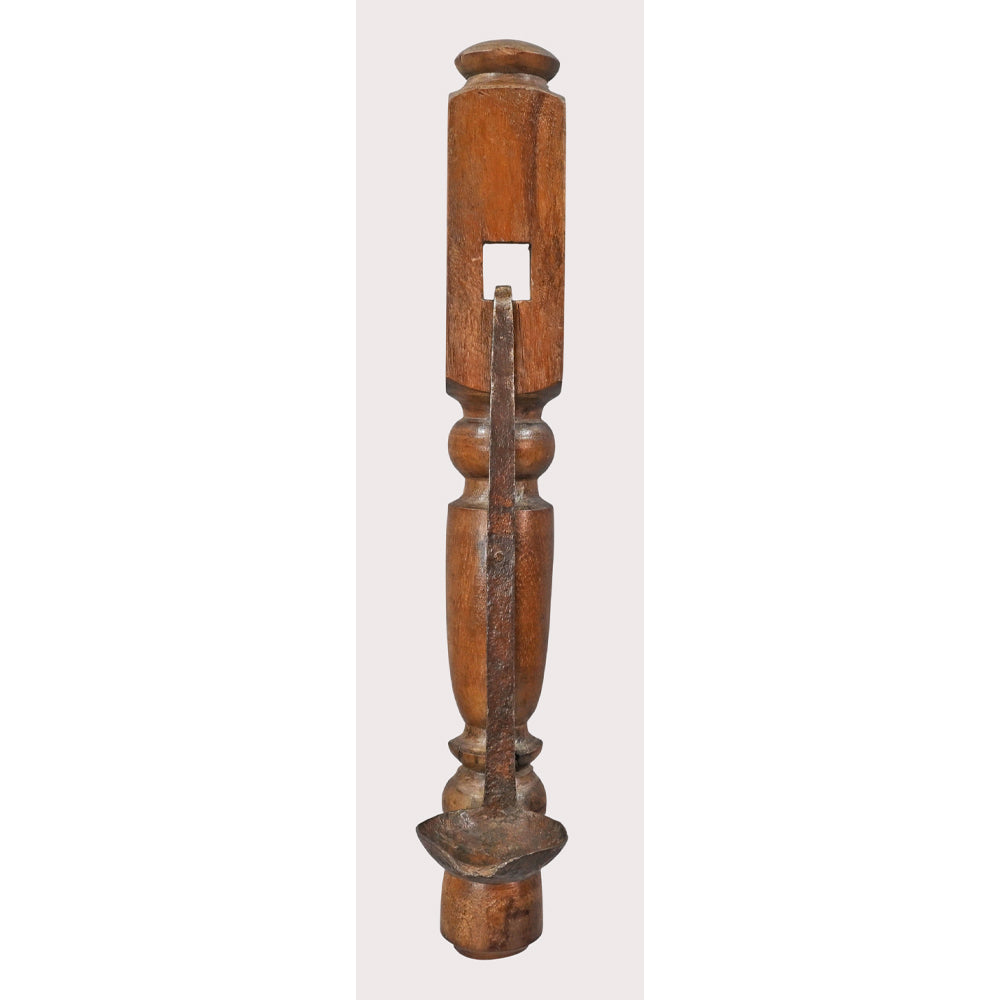 Rustic wooden Paga candle holder, side view