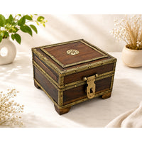 Handcrafted Wooden Decorative Storage Box – Antique Brass Detailing - 2026082502UNQ