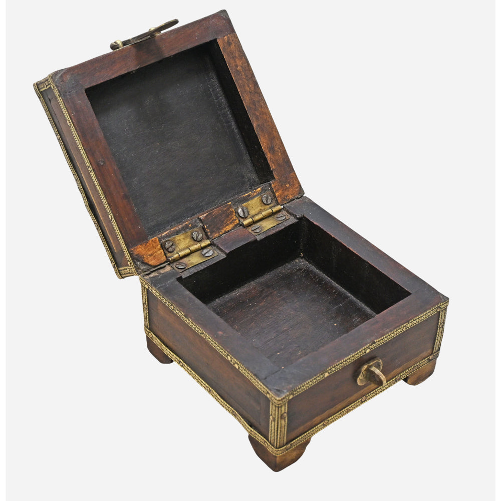 Side view of handcrafted wooden decorative storage box