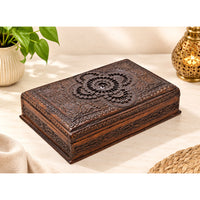 Handcrafted Wooden Decorative Storage Box – Intricate Carved Floral Design - 2026082503UNQ