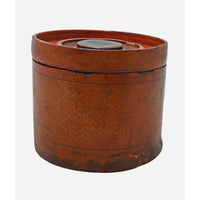 Angled view of rustic antique wooden storage box