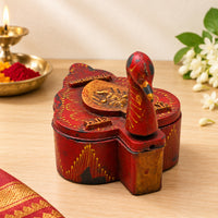 Handcrafted Wooden Kuku Chawal Box – Traditional Red Folk Design - 2026082509UNQ