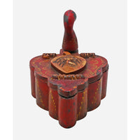 Handcrafted Wooden Kuku Chawal Box – Traditional Red Folk Design - 2026082509UNQ
