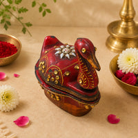 Handcrafted Wooden Peacock Kuku Chawal Box – Traditional Folk Design - 2026082510UNQ