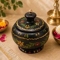 Handcrafted Wooden Storage Box – Black Floral Hand-Painted Design - 2026082513UNQ