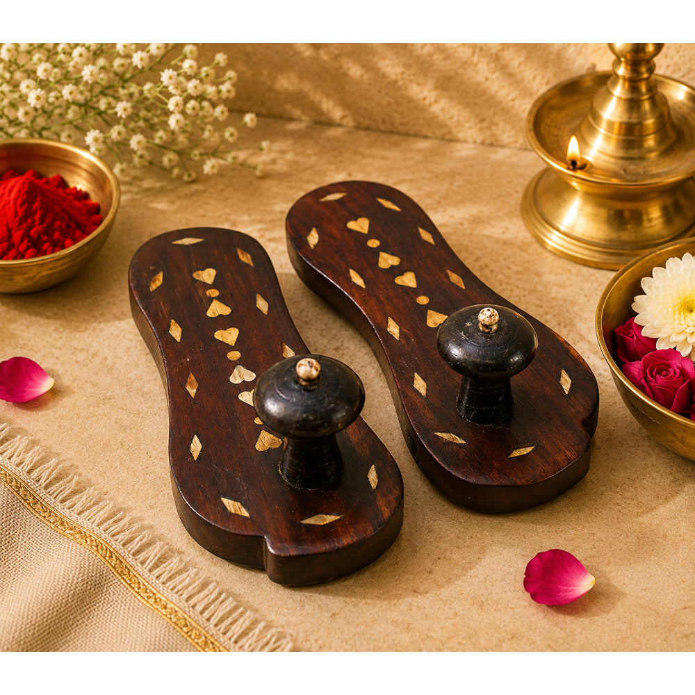 Handcrafted Wooden Khadau Pair – Traditional Vintage Design - 2026082514UNQ