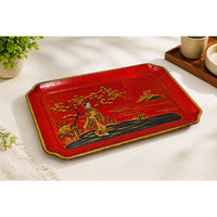 Vintage Metal Serving Tray – Red Antique Finish - 2026082515UNQ