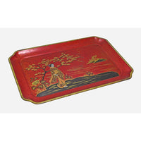 Vintage Metal Serving Tray – Red Antique Finish - 2026082515UNQ