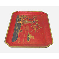 Vintage Metal Serving Tray – Red Antique Finish - 2026082515UNQ