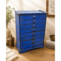 Handcrafted Wooden Storage Drawer – Blue Rustic Antique Finish with Multiple Drawers - 2026082517UNQ