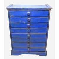 Handcrafted Wooden Storage Drawer – Blue Rustic Antique Finish with Multiple Drawers - 2026082517UNQ