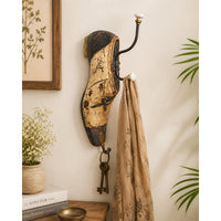 Handcrafted Vintage Wooden Wall Hanging Organizer with Hooks - 2026082518UNQ
