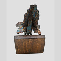 Blue antique iron bird figurine, alternate view
