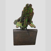 Green antique iron bird figurine, alternate view