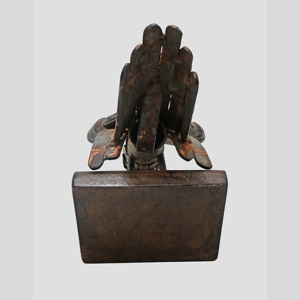 Grey antique iron bird figurine, alternate view