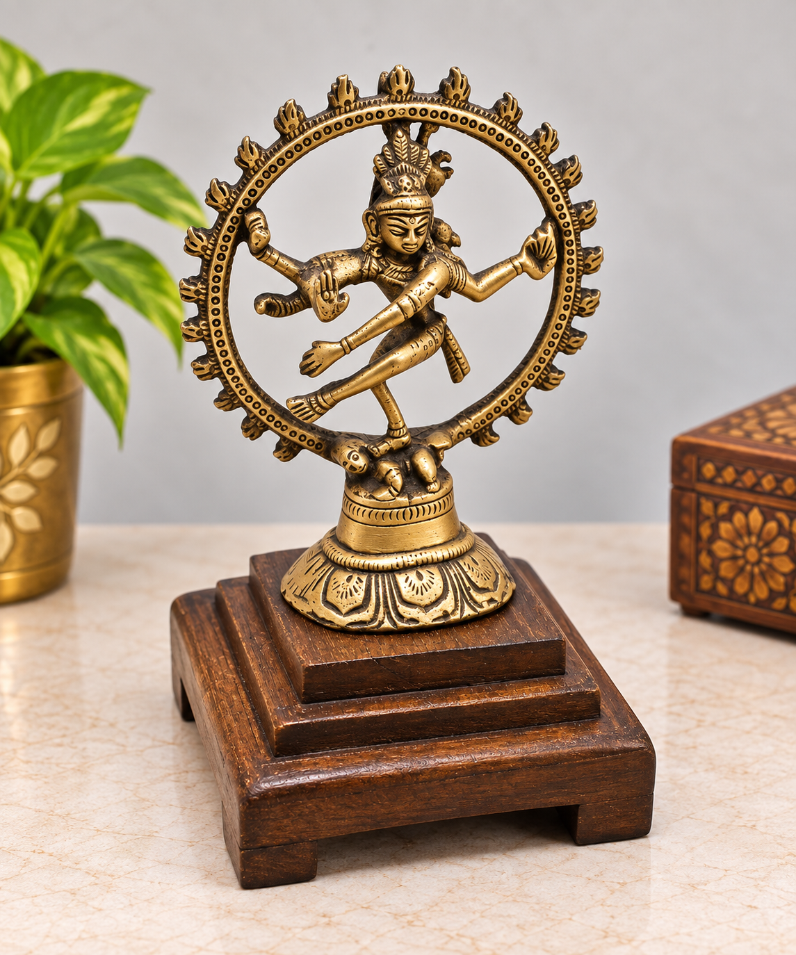 Handcrafted brass Nataraja dancing Lord Shiva statue, front view