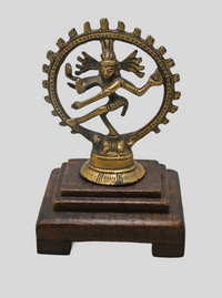 Brass Nataraja statue with circular Prabhamandala, angled view