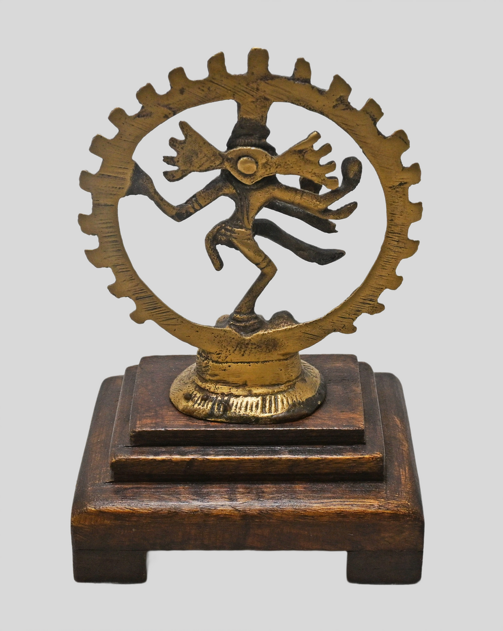 Close-up of brass Nataraja statue detailing
