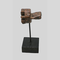 Side view of floral star textile printing block and wooden stand