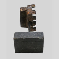 Alternate view of vintage carved wooden printing block on stand